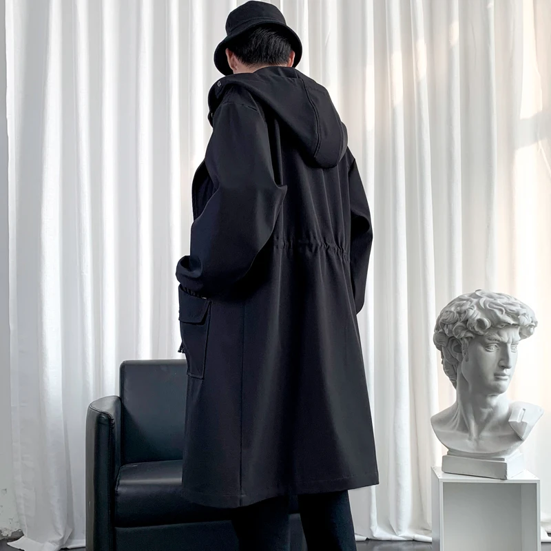 Streetwear Spring Autumn Hooded Trench Coats Men Fashion