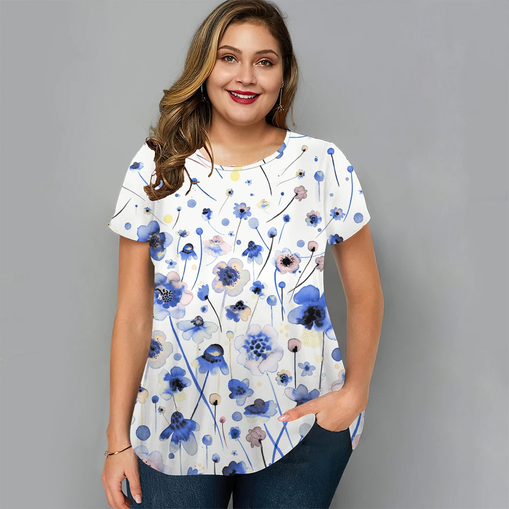 Floral T Shirt Für Frauen Übergroßen Y2k Mädchen Kleidung O Hals Mode Kurzarm Bluse Sommer Neue Streetwear Weibliche Casual tops