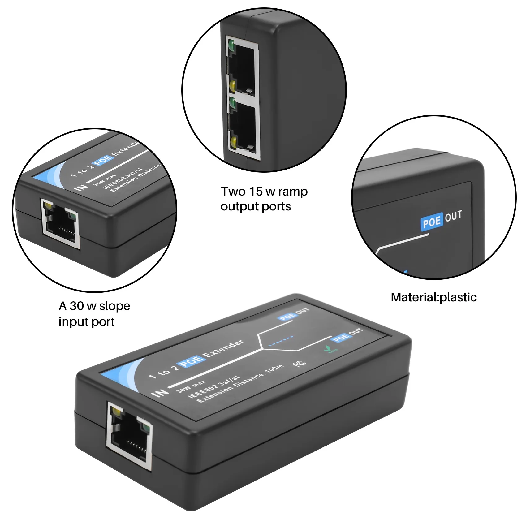 A01K-2 포트 POE 연장기 10/100Mbps, IEEE 802.3Af 표준 입력/출력 지원, IP 카메라용, POE 범위를 100미터까지 확장