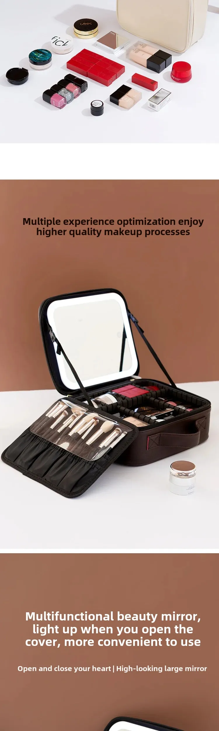 LED Lighted Travel Makeup Bag with Mirror – Portable Cosmetic Storage Case with USB Cha... - SKU TMO16582 - UGI Packaging