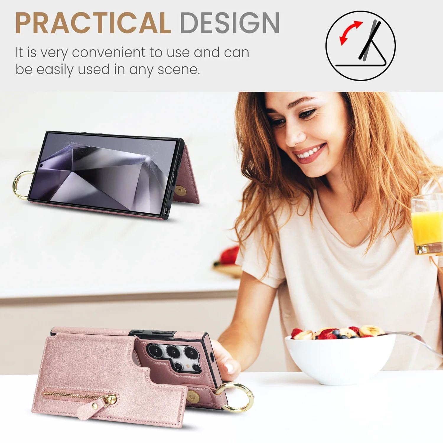 Leather Wallet with Zipper Card Slot and Ring Holder Case