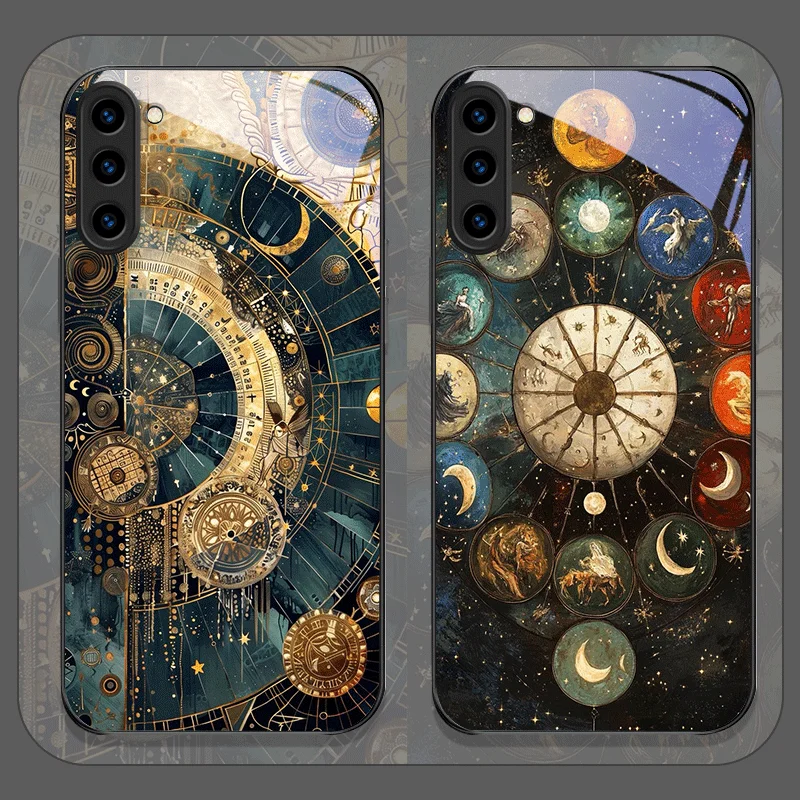 Stylish Stars and Moon Constellations Tempered Glass Phone Case