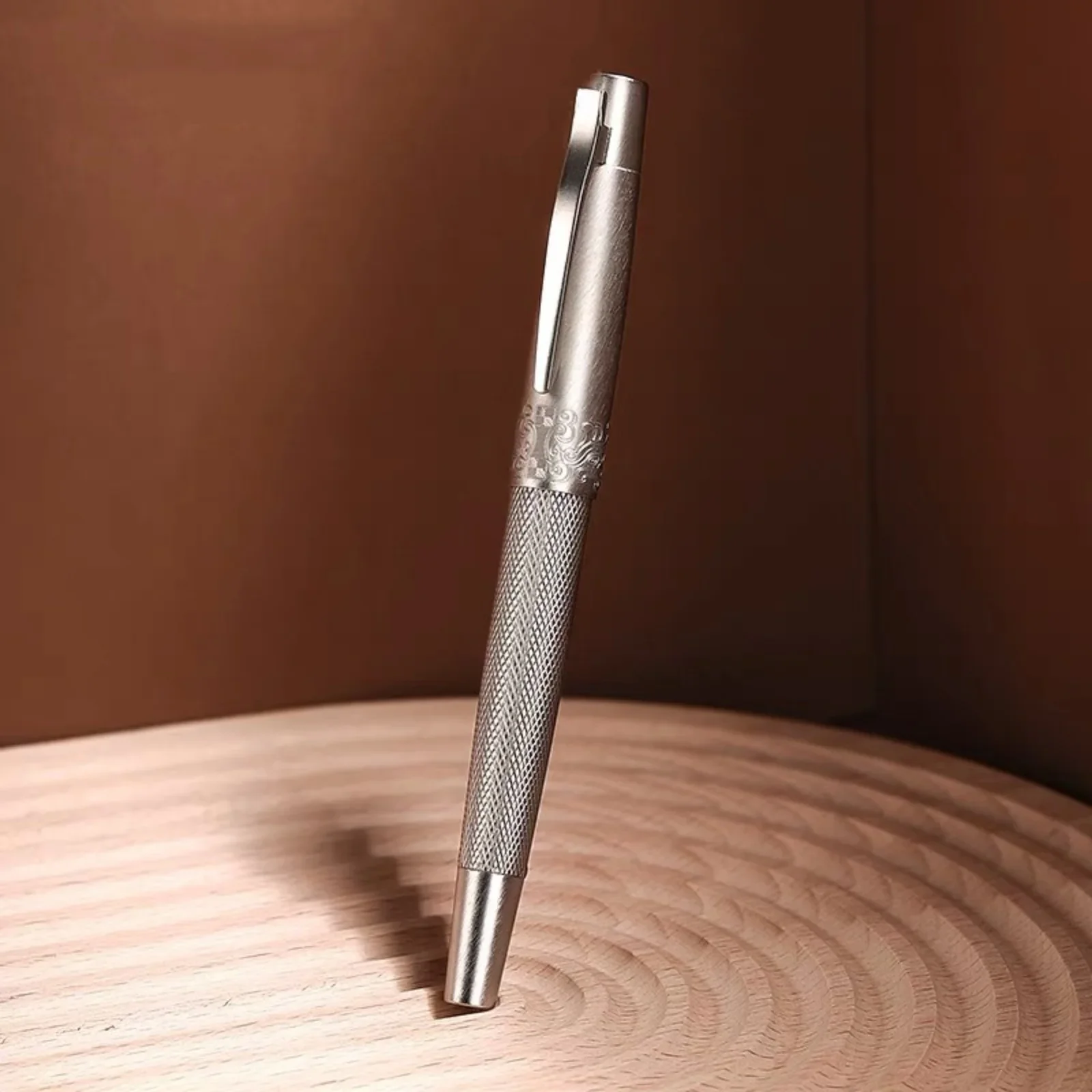 Fountain Pen Hongdian 6013 Metal Titanium /Silver EF/F/Bent Nib With Clip Converter