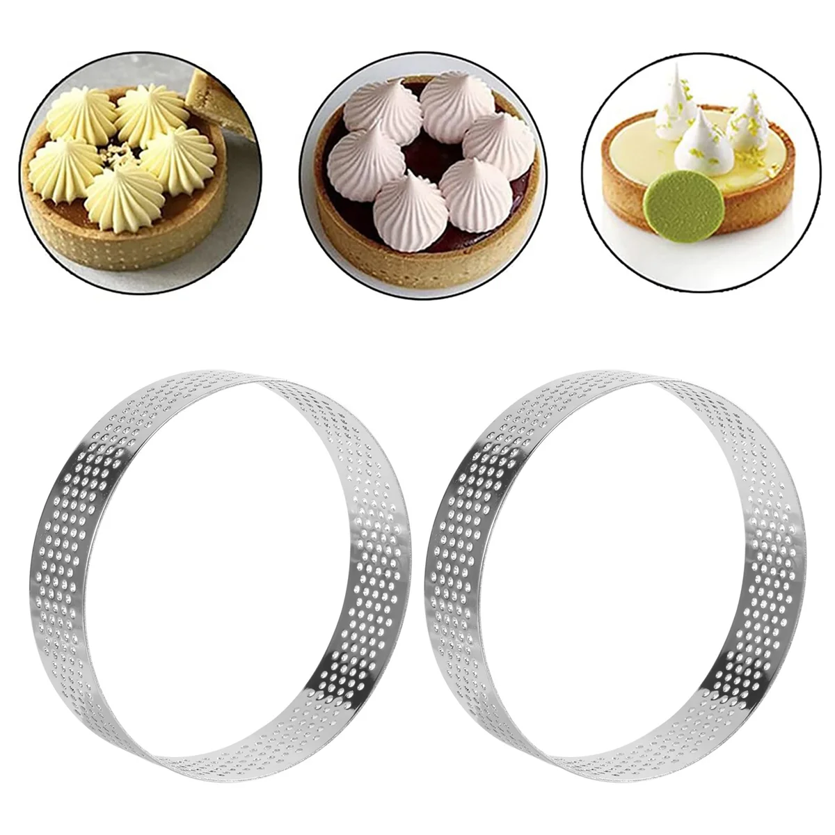 Circular Stainless Steel Tart Ring Tower Pie Cake Mould Perforated Cake Mousse Ring,8cm
