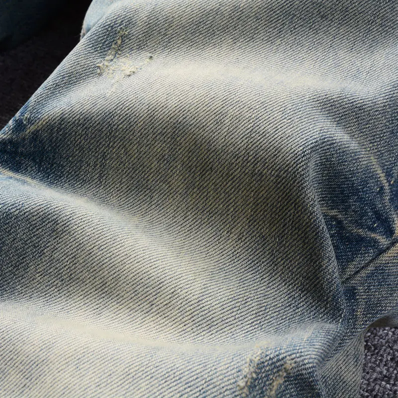 Street Fashion Men Jeans Retro Washed Blue High Quality Elastic Slim Fit Ripped Jeans Men Vintage Designer Casual Denim Pants