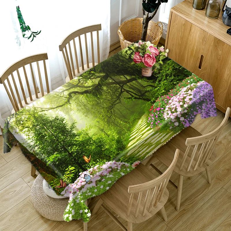 RuralStyle3DTableclothFlowersTreePatternTableCoverRectangular