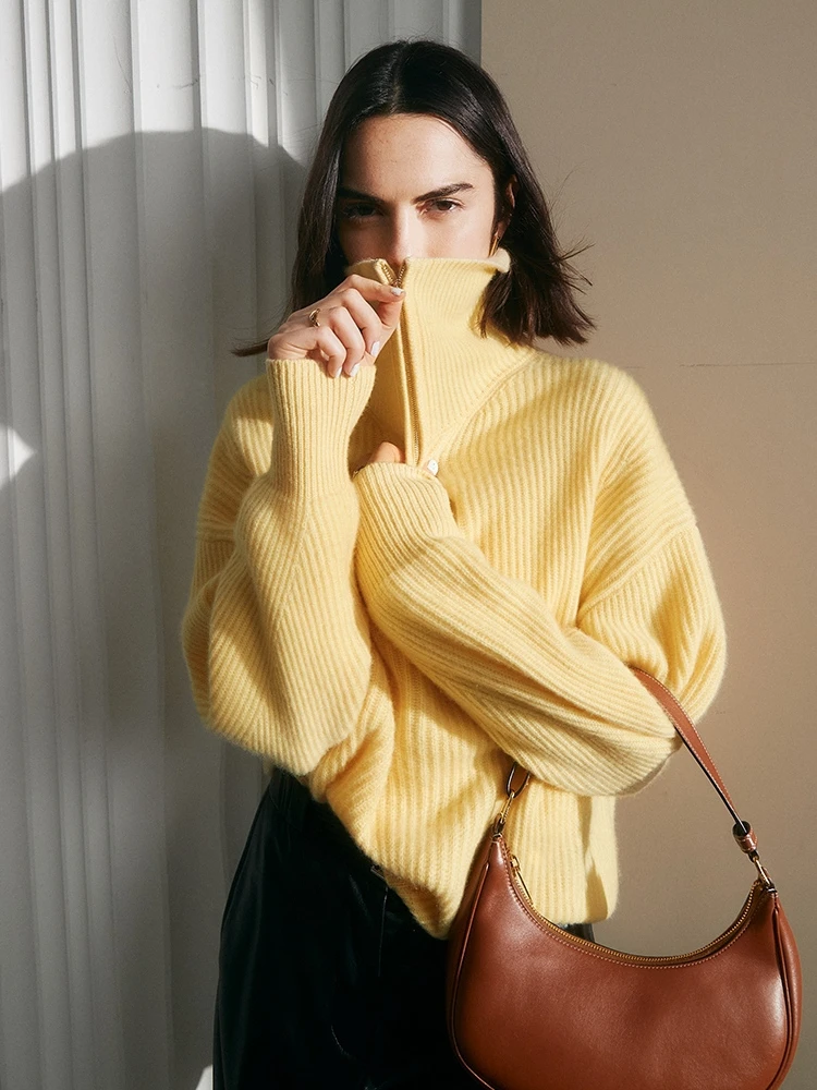 Sd323a2b281e04e6dabb6566f847994793 Winter Women's Turtleneck Knitted Fashion Zippers Sweaters Oversized Solid Gray Black Casual Long Sleeve Pullovers for Women Mallzona