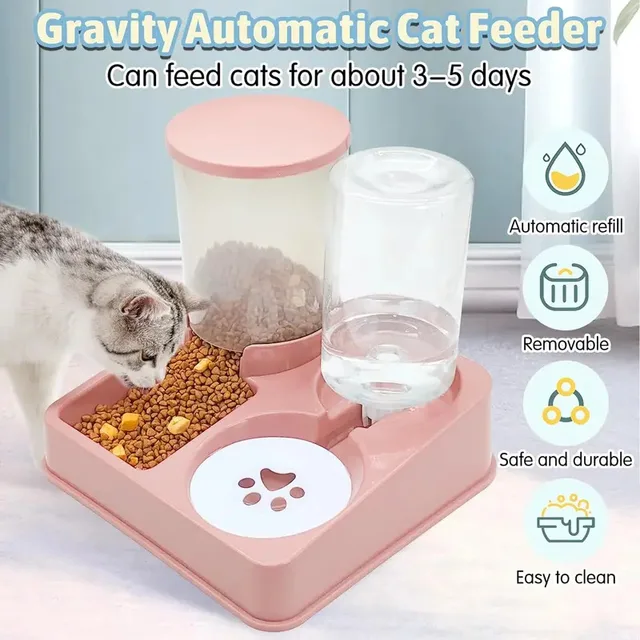 2026 Automatic Cat Feeder Water Dispenser Set, 2 In 1 Tilted Automatic Pet Food And Water Feeder Gravity Food Feeder and Waterer 3