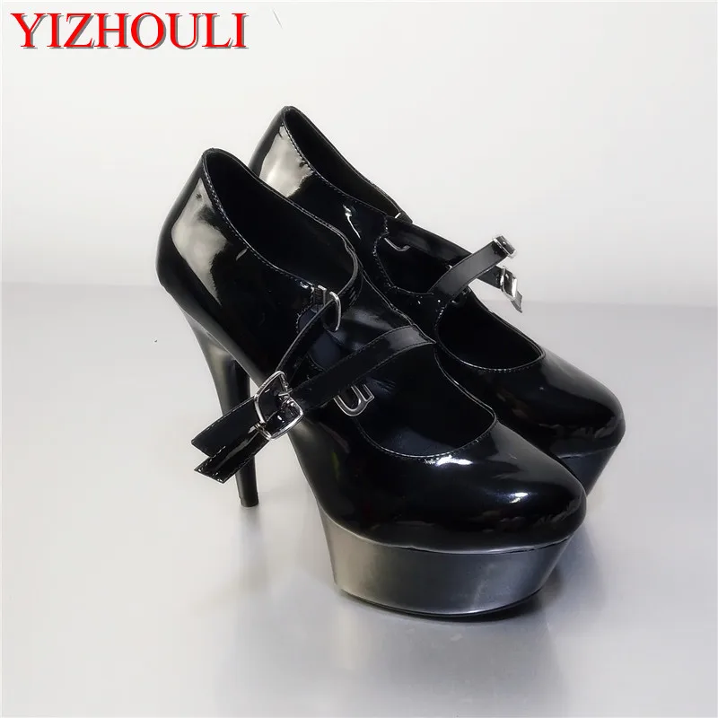 

Fashionable Sexy Black PU Patent Leather Platforms Women 15cm High Heel Shoes, Stiletto, Sexy Party dance shoes