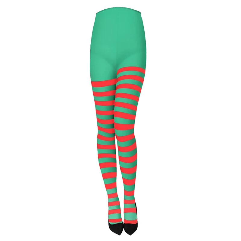 Women's Red and Black Striped Thigh High Stockings for Christmas Party and Cosplay
