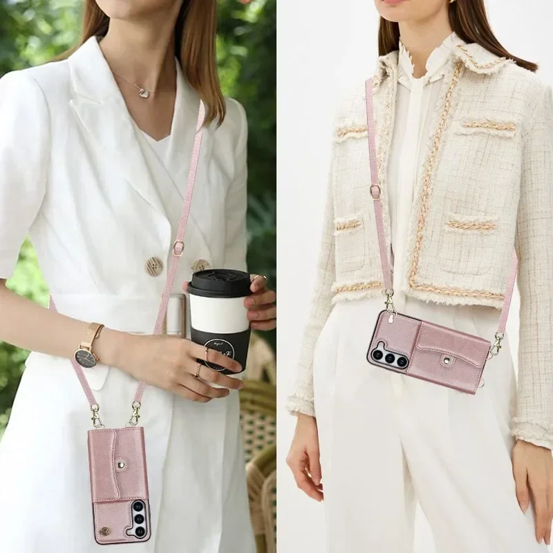 Elegant Wrist Strap Crossbody Phone Case with Wallet Card Holder