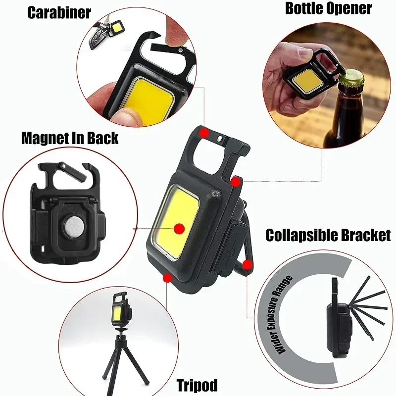 Portable Flashlight Portable Camping Light Led Light Mini LED 100-800LM Flashlight Keychain Multifunctional Portable COB Camping Lamps USB Charging Work Lights Fishing Lanterna