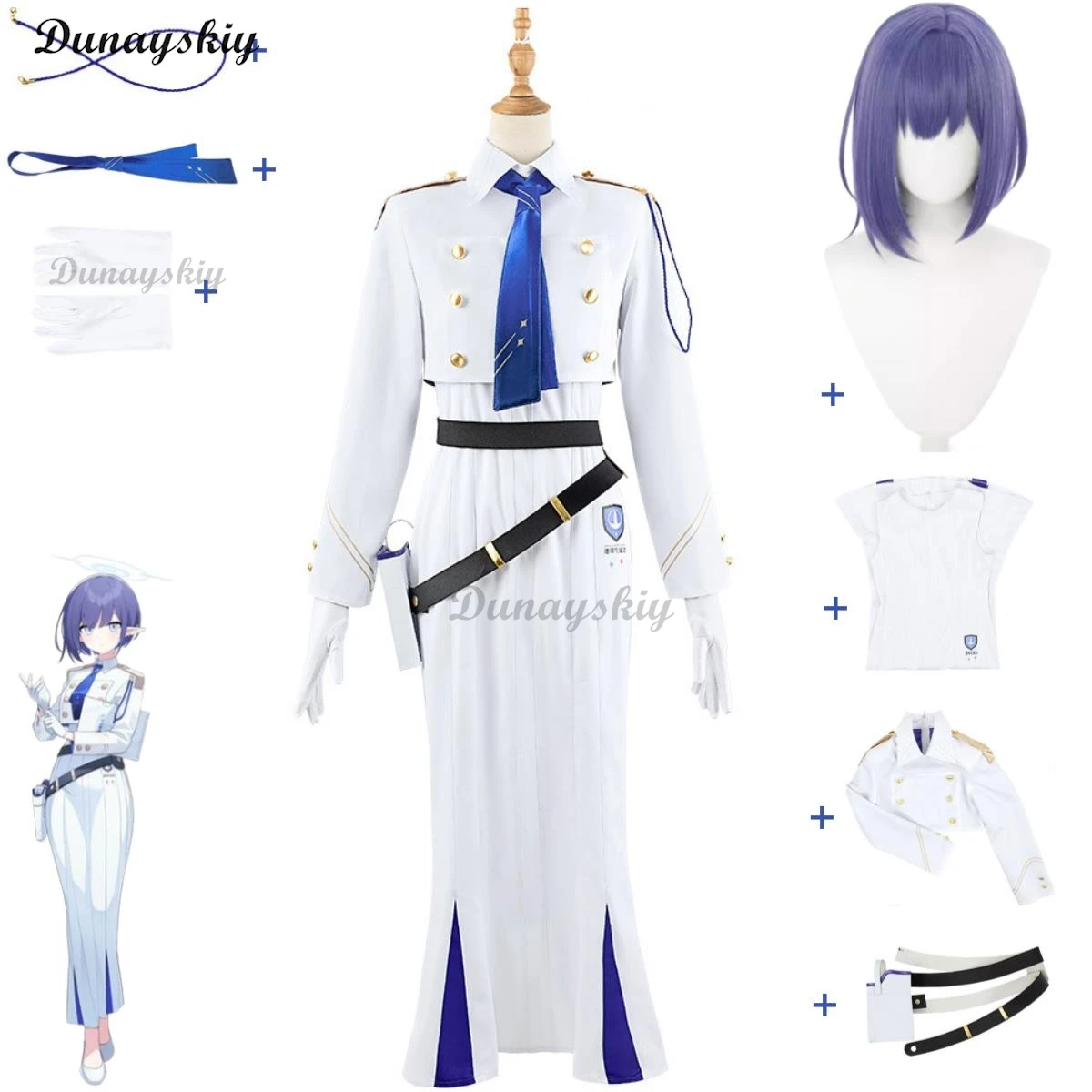 

Game Blue Archive Oki Aoi Cosplay Costume Hip Wrap Dress White Skirt Uniform Wig Adult Woman Sexy Carnival Halloween Suit