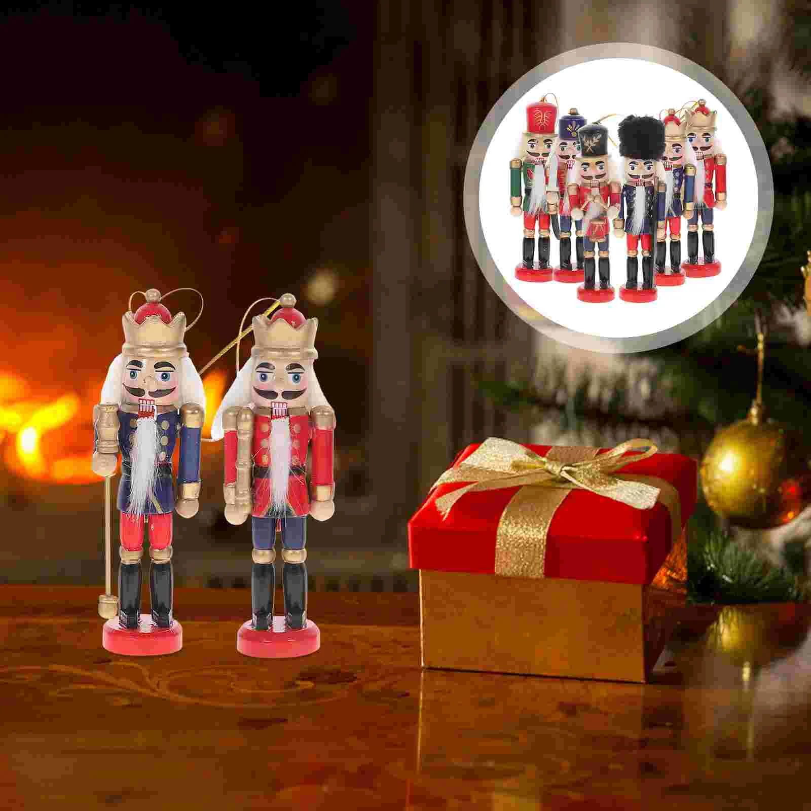 

6Pcs/Box Christmas Nutcracker Soldier Ornament Wooden Nutcracker Set Christmas Tree Hanging Pendants Christmas New Year Gifts