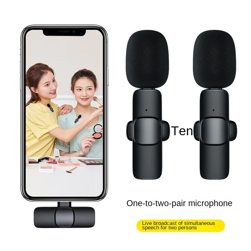 Wireless Collar Clip Microphone 1 To 2 Mouthpiece One Drag Phone Live Streaming Equipment Bluetooth Sound Recording