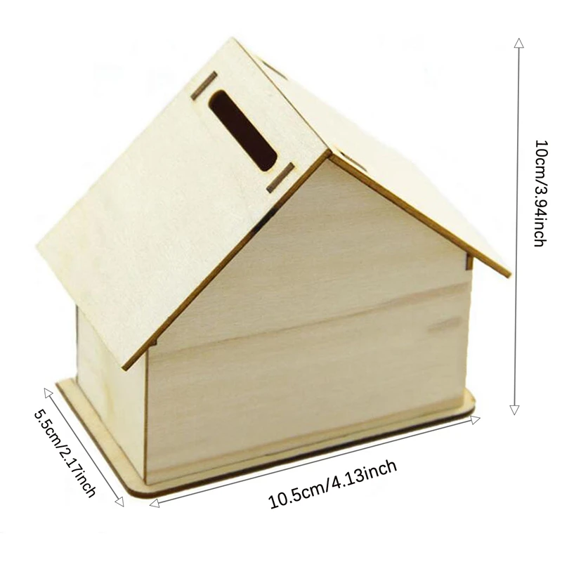 4pcs Wooden House Storage DIY Painting Blank Holder Money Candy Container Desktop Home Box Wood Color_voghion.com