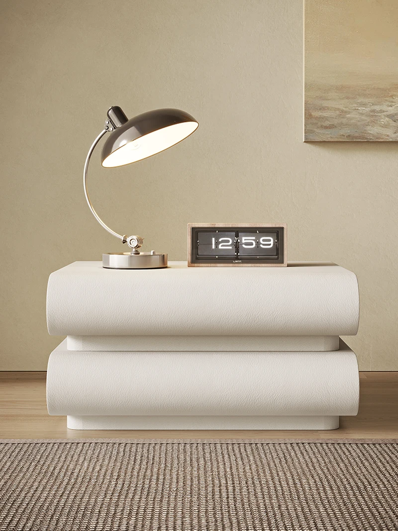 

Кремовый белый прикроватный шкаф, красная кожаная сетка в итальянском минималистическом стиле для спальни, шкафчик для хранения, для хранения