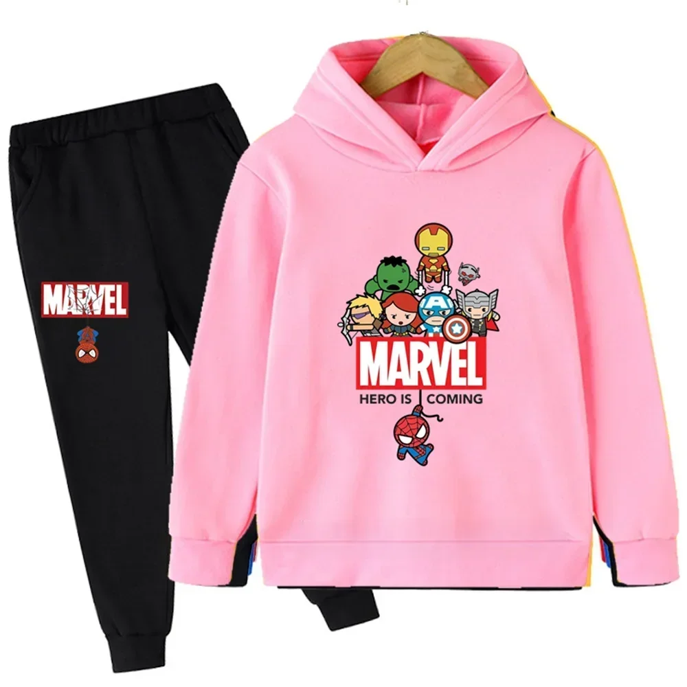 thumbnail image 1 of Sudadera con capucha y pantalones con estampado de Spiderman de Marvel para niños, 2 piezas, traje de primavera, otoño e invierno, ropa para niños y niñas, conjunto deportivo informal, 1 of 4