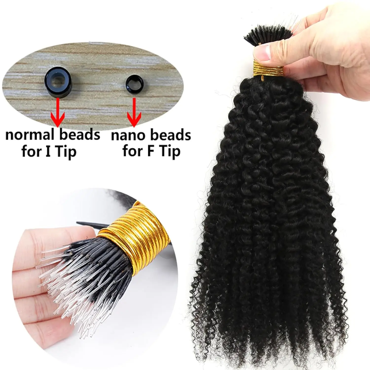 Kinky Curly F Tip Plastic Nano Fearther Microlink Virgin Brazilian Human Hair Extensions Bulk For Black Women 1g/strand