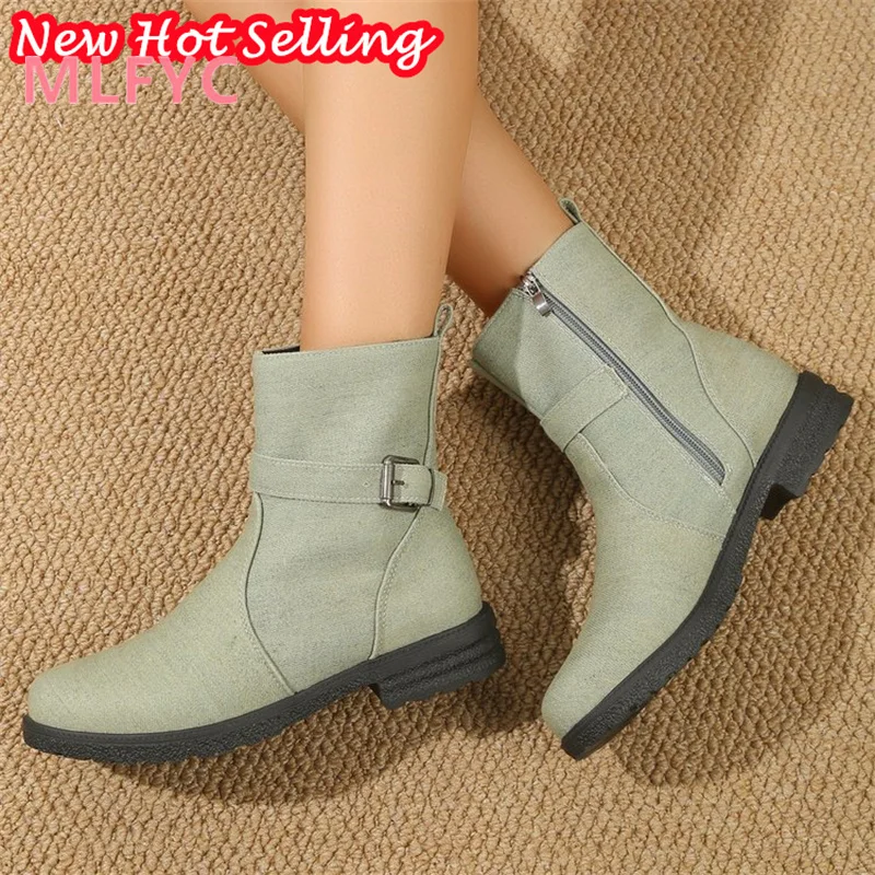 Large Short Boots Women's 2023 Autumn/Winter New European and American Leisure Vintage Short Boots Belt Buckle Women's Boots