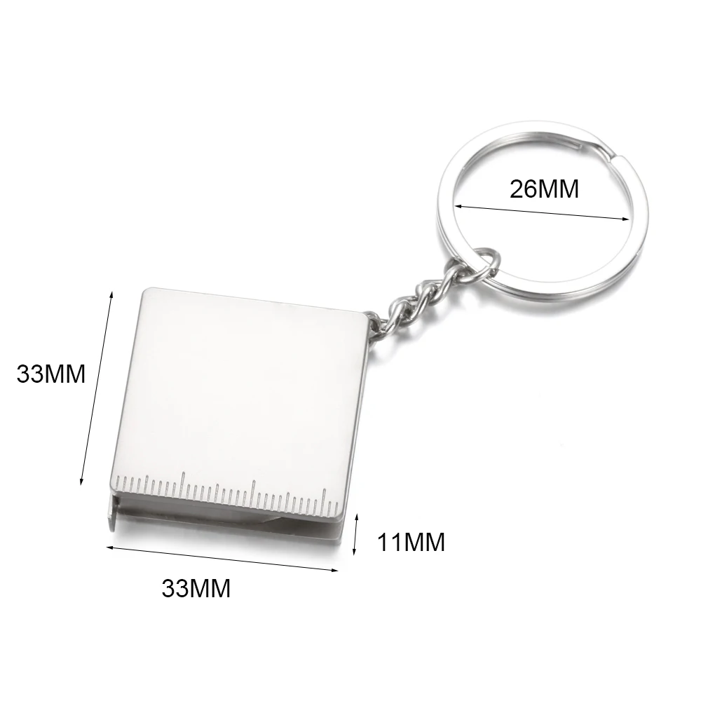 Description Picture 2 of itemStainless Steel Retractable Tape Measures 33mm Mini Square Keychain Centimeter Inch Double Scale Portable Measuring Tools