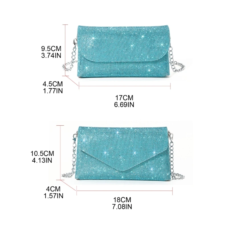 Women Evening Bag Glitter Bridal Clutch Party Prom Wedding Handbag Crossbody Shoulder Bags Detachable Chain Purse