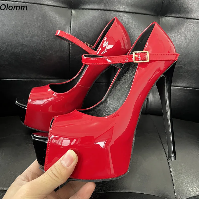 

Olomm Handmade Women Summer Pumps Sexy Thin High Heels Peep Toe Pretty Red Green Party Shoes Ladies Plus US Size 5-20