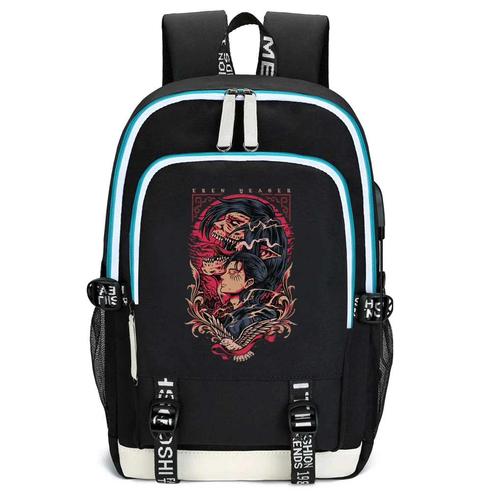 

Attack On Titan Eren Yeager Backpacks Anime School Bag Travel Outdoor Sport School Bag Usb Charging Gifts