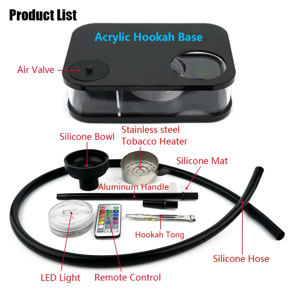 Tobacco Smoking Accessories Hookah Water Pipe WE PUFF Book Style Hookah Set Portable Acrylic Shisha Box with Colorful LED Light Narguile Complete Smoking Pipes Accessories