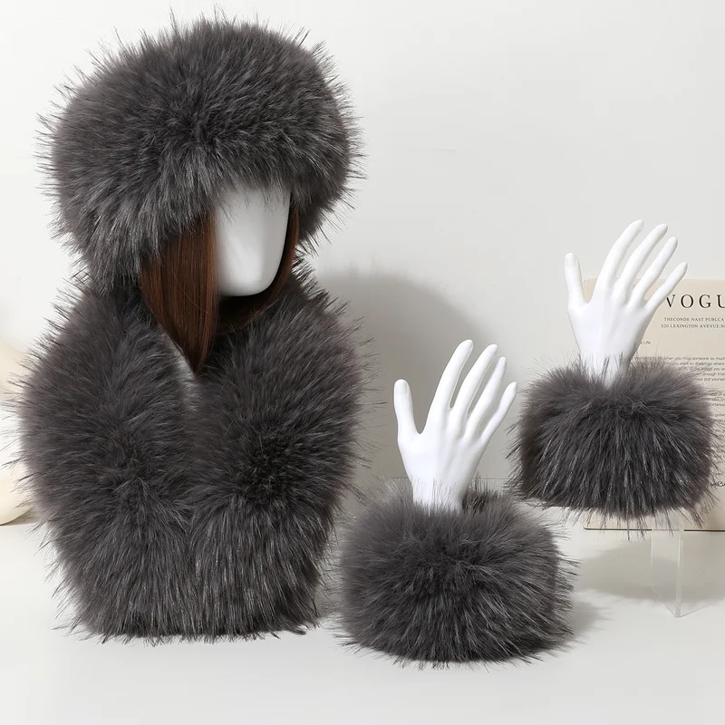 Winter Dicke Warme Pelzige Haarband für Frauen Mädchen Mode Flauschigen Faux Pelz Russische Hut Stirnband Outdoor Wärmer Ski Beanie Hüte – Detail 9