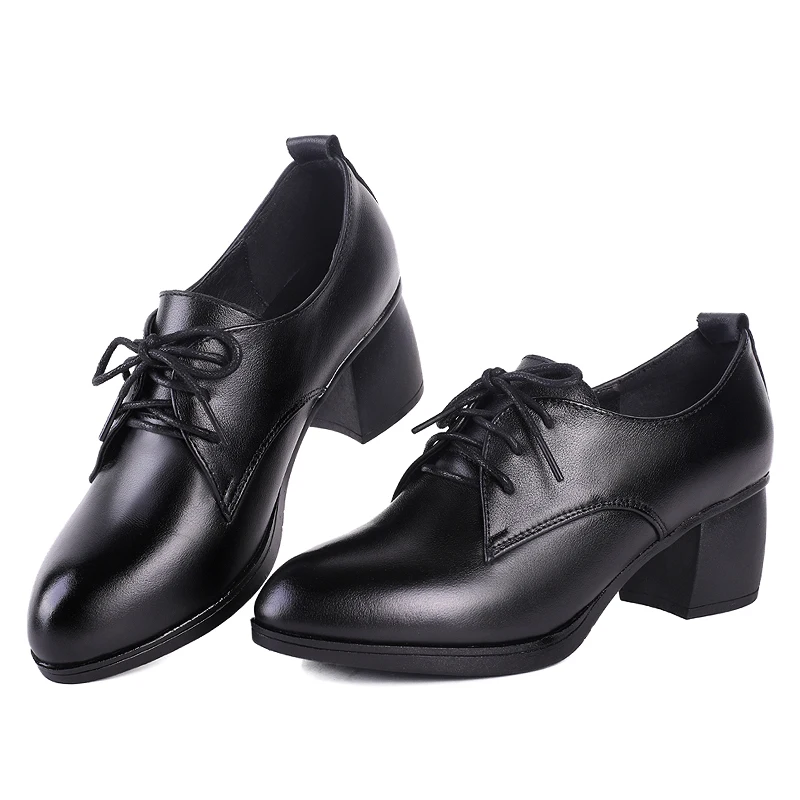 DIMANYU Women Dress Shoes 2024 New Genuine Leather Classic Work Shoes Ladies Fashion  Lace Up High Heel Shoes Women