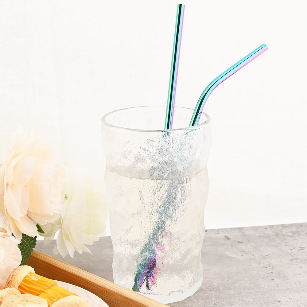 Deluxe Reusable Stainless Steel Straw Set with Cleaning Brush - Vibrant Metal Finish