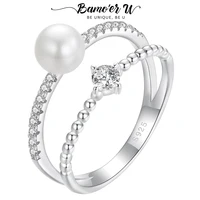 Bamoer U Pearl Moissanite Ring Double Layer Twisted Finger Ring Round Cut Diamond Original Gift S925 Sterling Silver Jewelry 1