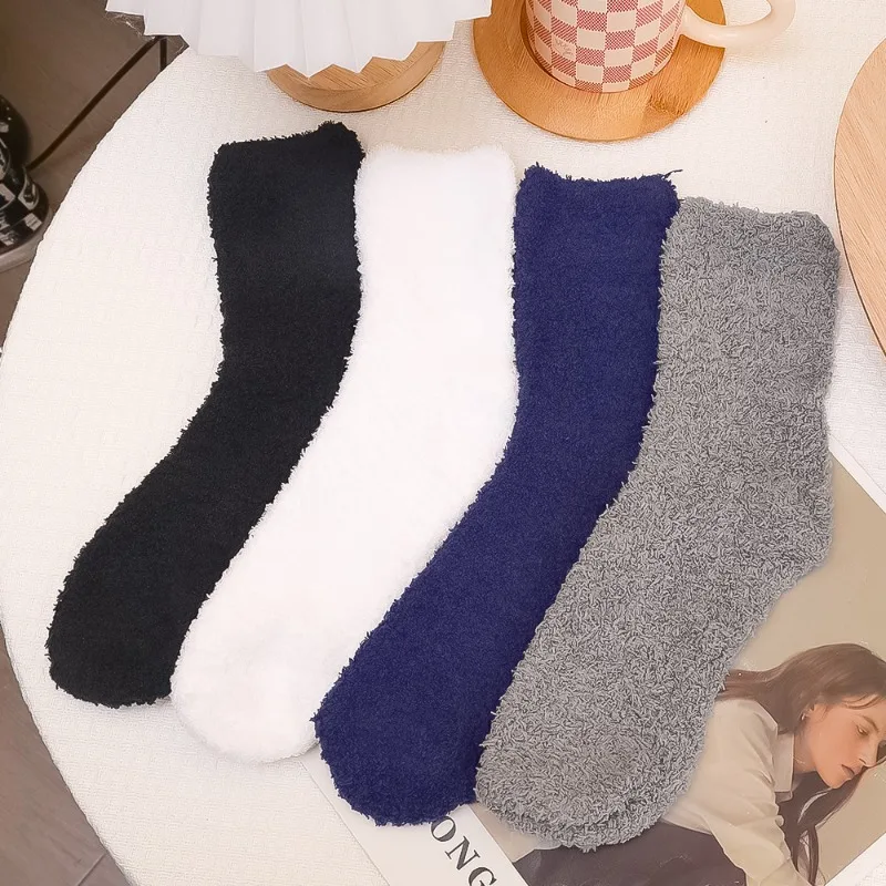 

Winter Warm Floor Sock Thick Elastic Coral Fleece Men Middle Tube Socks Solid Soft Breathable Plush Sleeping Indoor Towel Socken