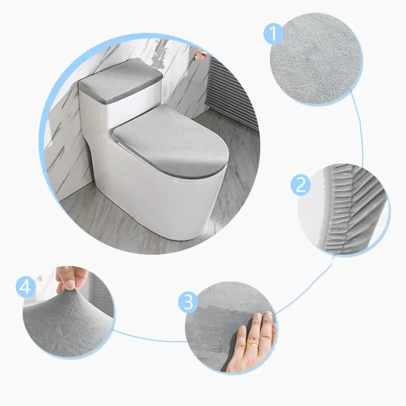 Stretch Velvet Toilet Lid Cover Toilet Tank Lid Cover 2Piece Set