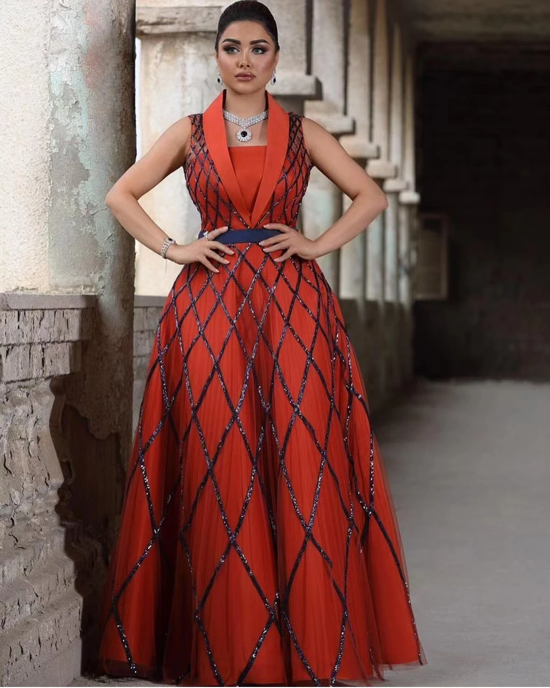 

AsaNagi Orange Prom Dresses Sleeveless A-line Floor-Length Party Evening Gown For Women 2023 Dubai فساتين السهرة