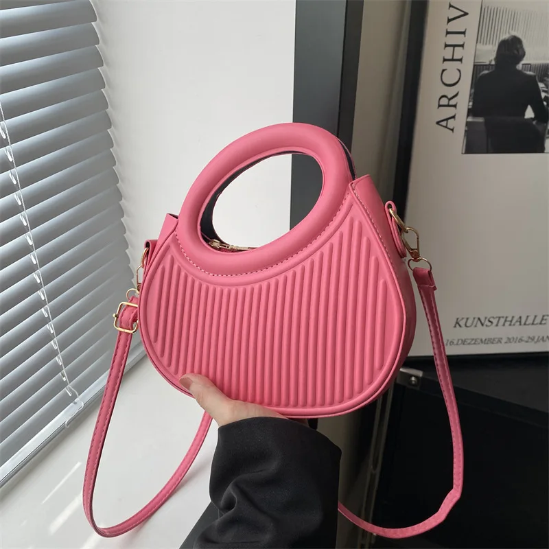 

2024 New Fashion Style Pure Color Hand Bag Women's Casual Crossbody Bag Portable Small Black Pink PU Single Shoulder Bag