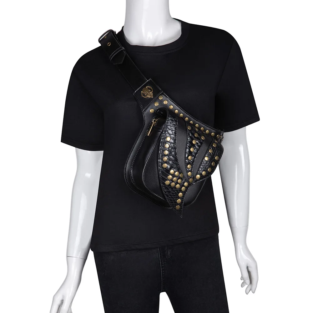 

Medieval Female European And American Punk Rivet Locomotive Ladies Chest Bag Liquid Sub Bag Retro Tactical Waist Bag Phone Bag