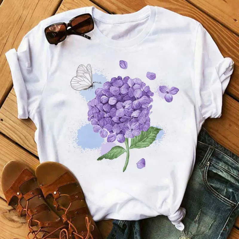 

Women Short Sleeve Printing T-shirts Cute Floral Butterfly Flower 90s Fashion Ladies Clothes Tshirt Female T Tees Tops