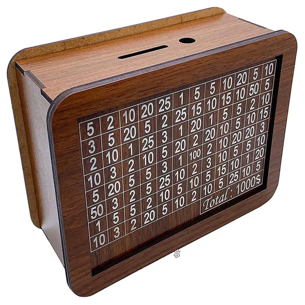 Wooden Money Box Counter Marker Pen Vintage Piggy Bank Numbers Coin Cash Container Money Saving Challenges Box