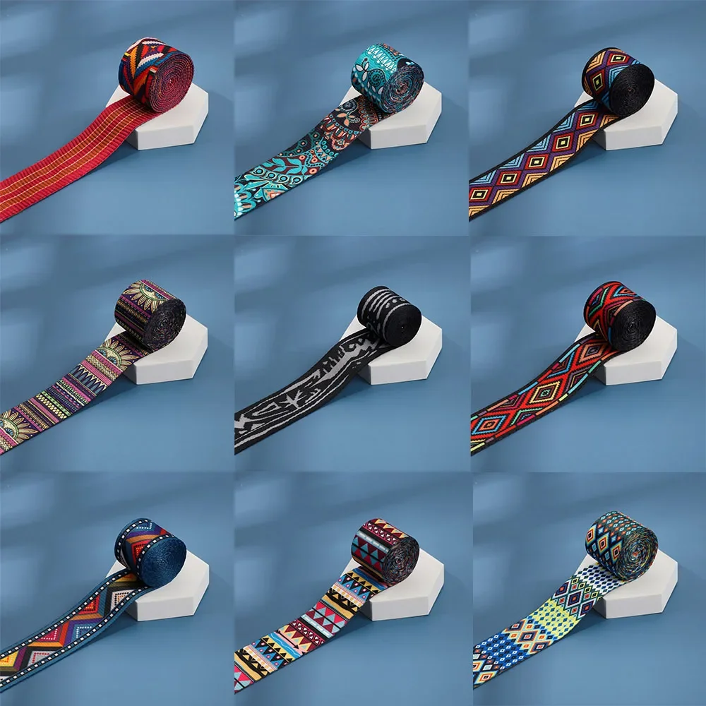 

Лента с принтом в этническом стиле, декоративный ранец с разноцветным узором для шитья, жаккардовые ленты, ленты для шитья, 38 мм, 5/10/50 ярдов