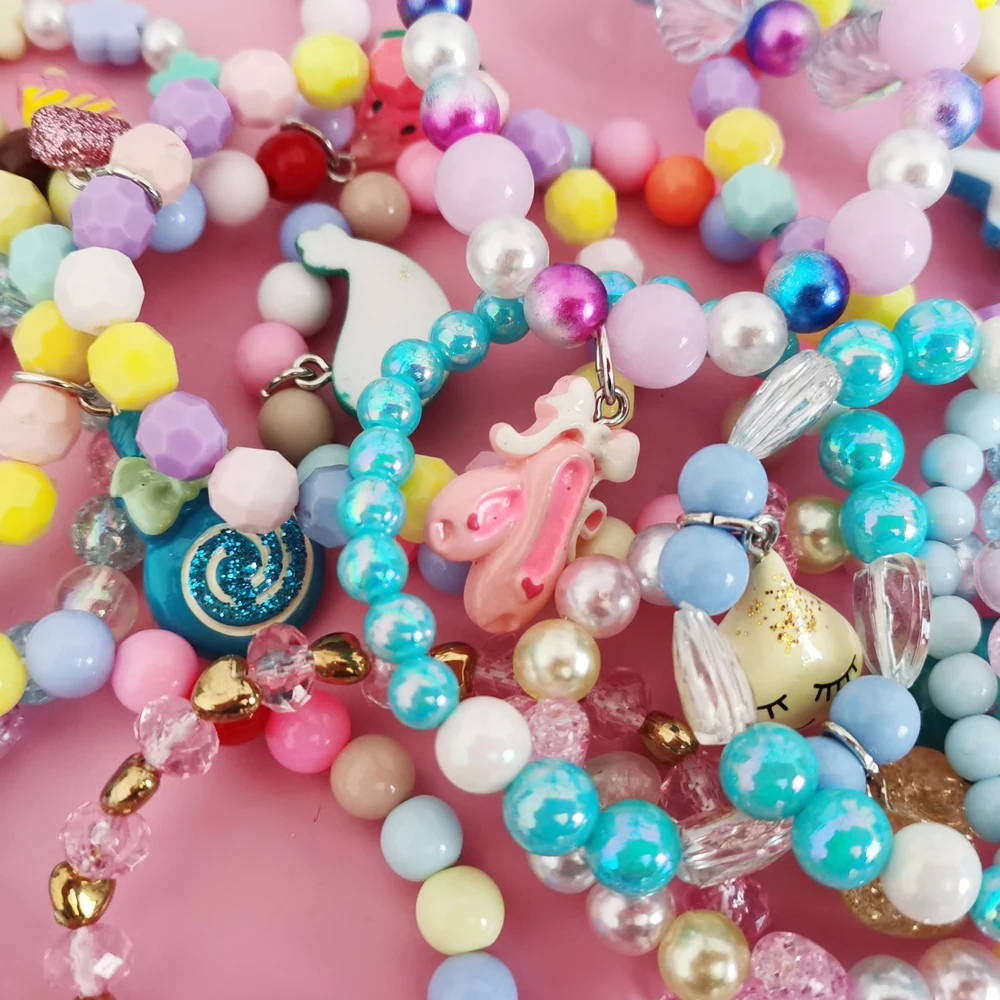 Unicorn Bracelet Set for Kids - Cute Heart Star Elastic Candy Bead Jewelry