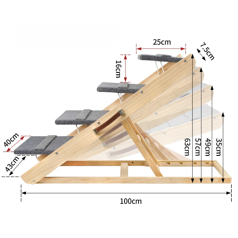 Pet Supplies New Adjustable Pet Ladder Solid Wood 4-layer Ramp Dog Stairway Accessible Ups And Downs Sofa Ladder