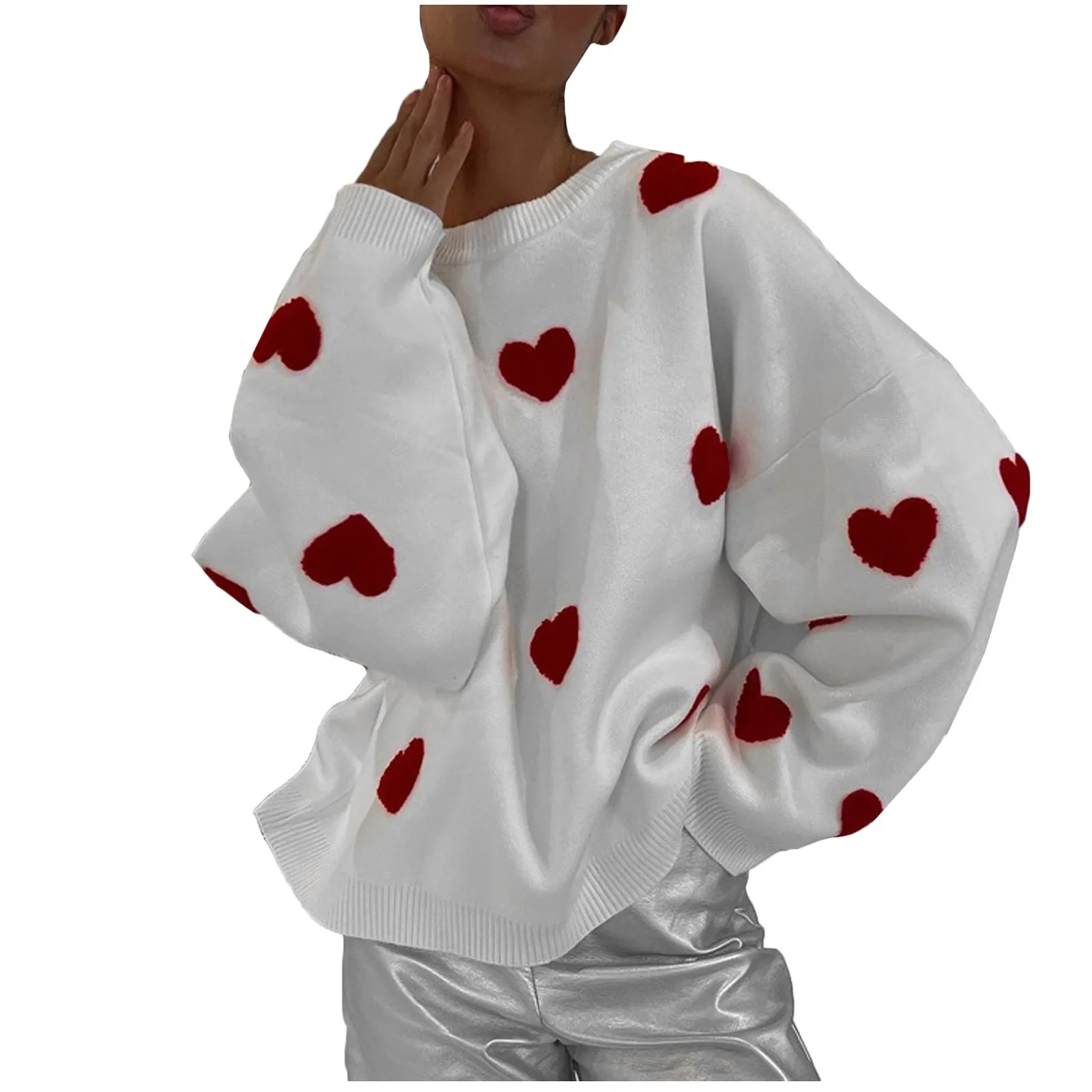 

Fashion Sweater For Women Streetwear Love Embroidered Crewneck Loose Casual Thickened Knitted Top Women'S Knitting Clothing