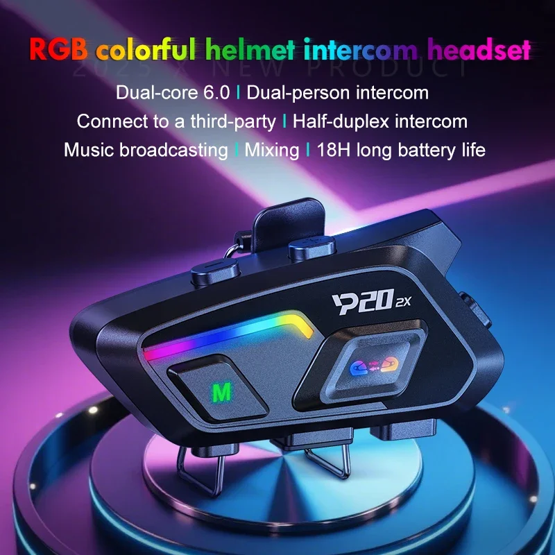 Kebidumei P20 2x Wireless Bluetooth6.0 Motorcycle Helmet Intercom Headset Waterproof 500 M Intercomunicador Speaker_voghion.com