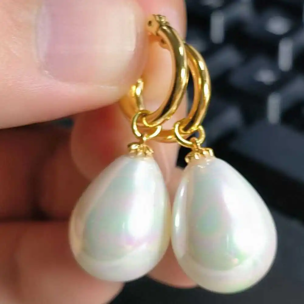 

14X16mm White Shell pearl Dangle Earrings 14K Wedding FOOL'S DAY Women Thanksgiving Cultured VALENTINE'S DAY Jewelry Easter