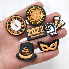 

Single Sale New Year Celebration PVC Shoe Buckle Accessories DIY Clock Hat Goblet Shoes Decor Jibz For Crocs Charms Woman Gift