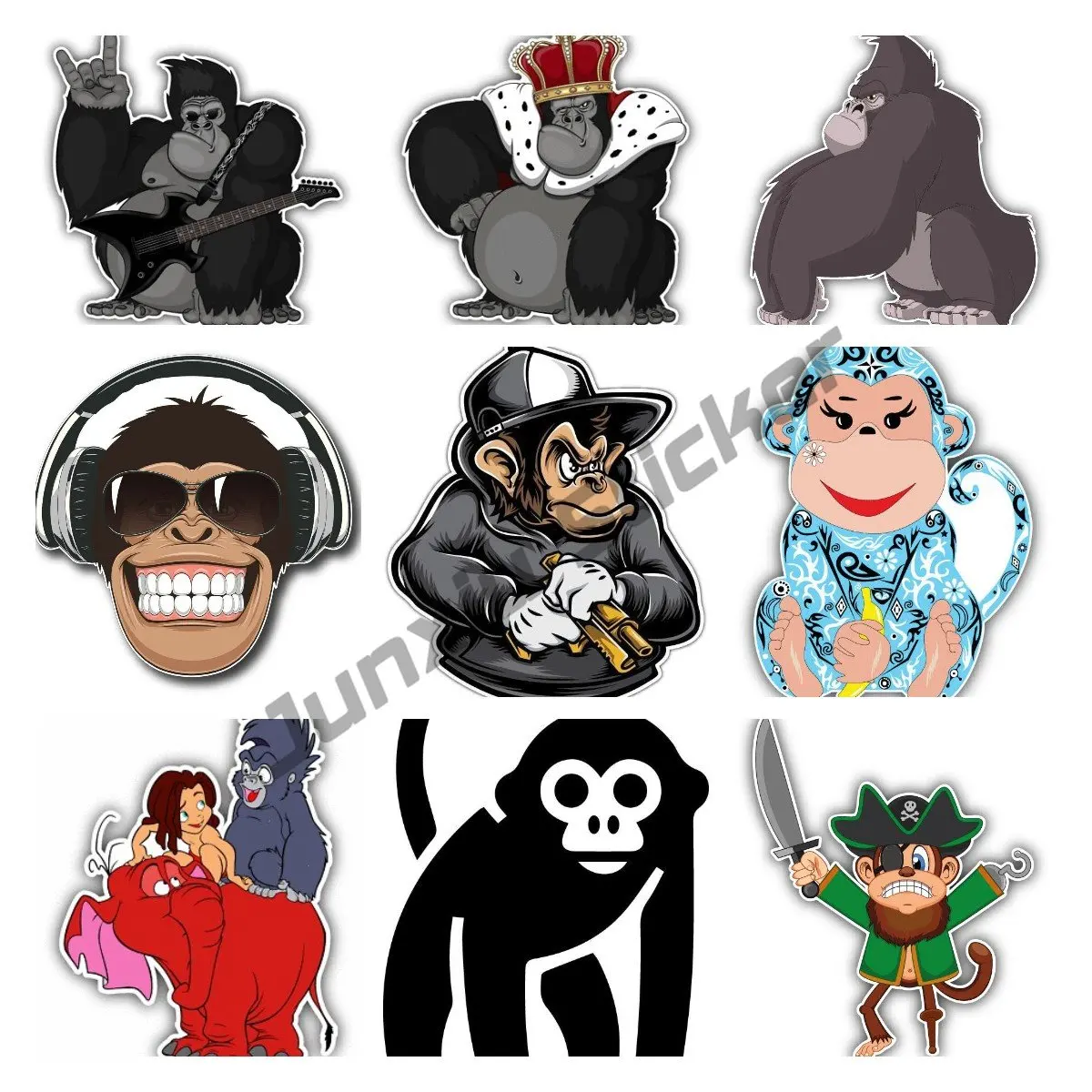 Scimmia Scimmia Gorilla Gun Gangster Gang Car Bumper Window On Board Decal Angry Pirate Decorazione Riflettente Impermeabile