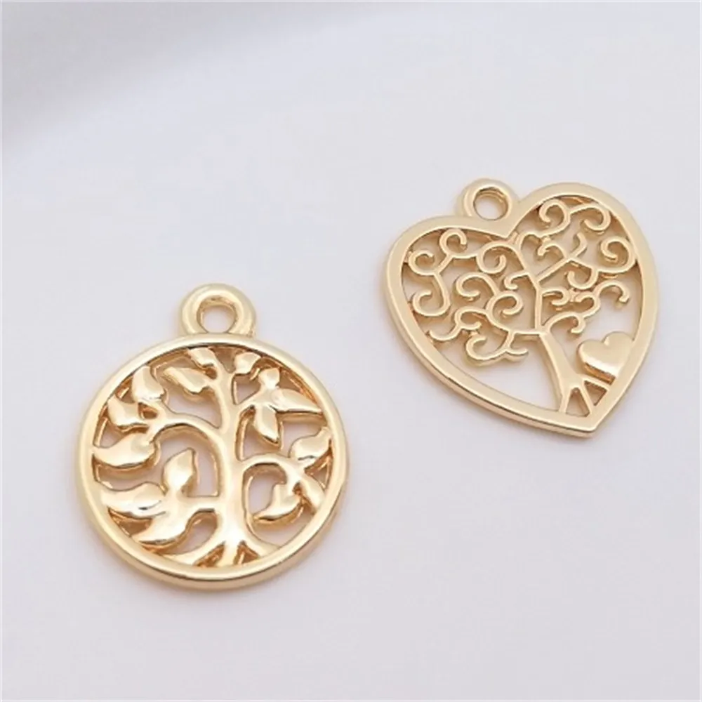 14K Gold Package Accessories Tree of Life Round Card Pendant Lucky Tree Heart Shaped Headpiece Charm DIY Pendant K067 anime resin figurine card holder accessories keychain mascot for students credentials case lucky charm badges keycard lanyard