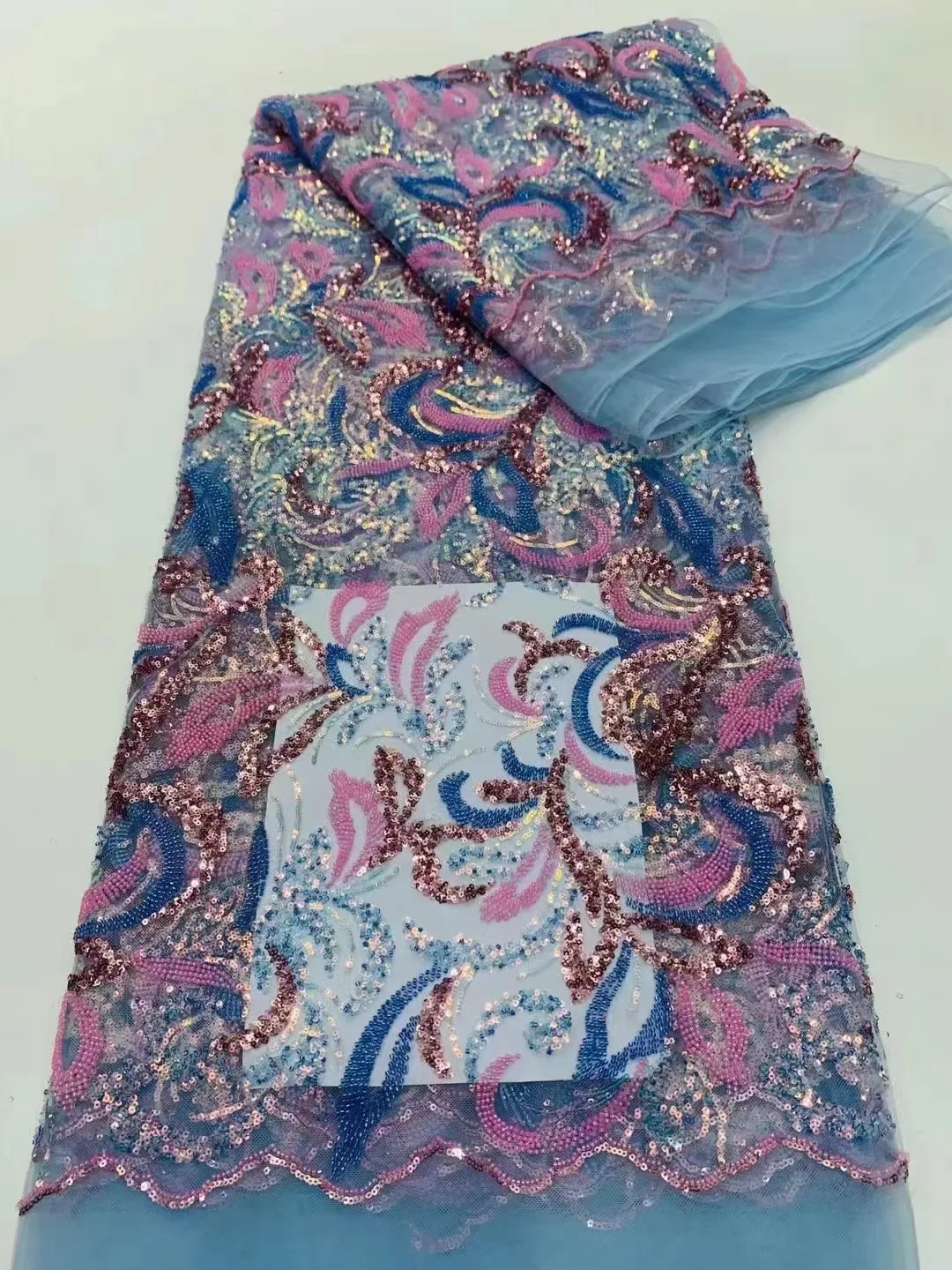 

African Luxury Lace Fabric 2023 Purple Latest High Quality French Tulle Embroidery Lace With Handmade Beads Party Dress